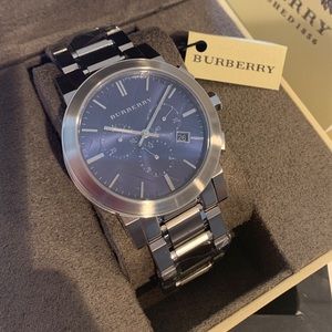 Burberry Men Luxury Blue Silver Check Watch BU9031